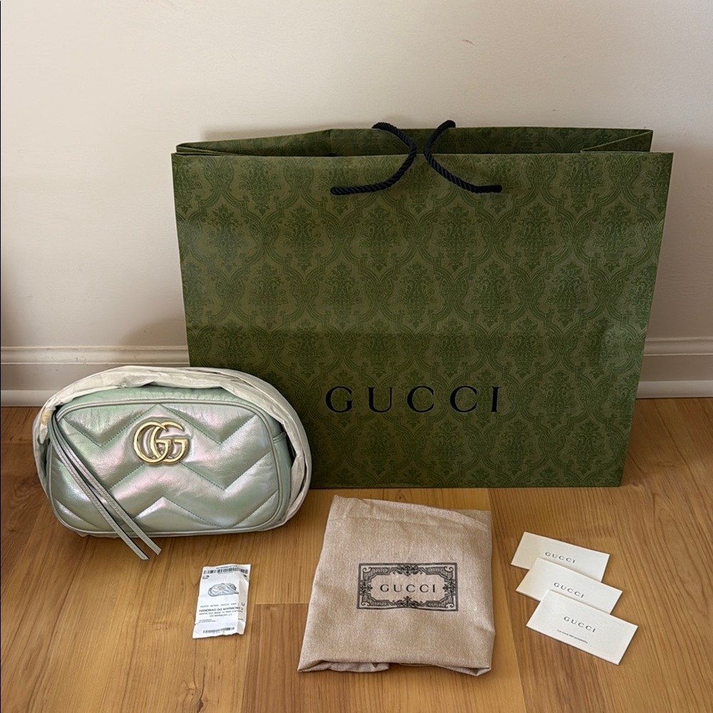 Gucci Marmont 2.0 Iridescent Crossbody Camera Bag - Mint Green-New!
